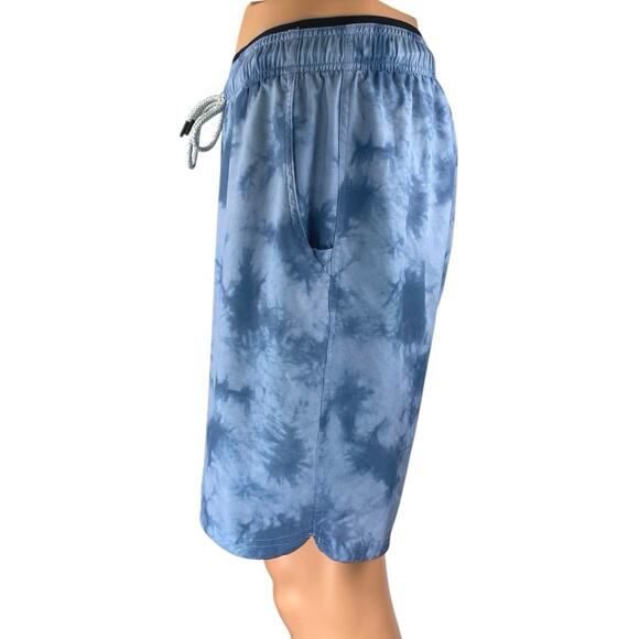 BYLT Men's Blue Tie Dye Elastic Waist Drawstring Basic Training Gym Shorts Sz XL - Picture 2 of 5
